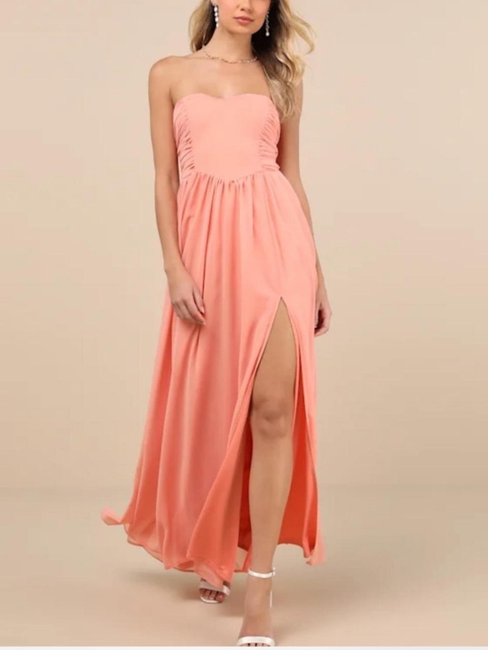 Lulus Dresses & Skirts - Lulus Luxe Favorite Peach Pink Strapless Ruched Maxi Dress